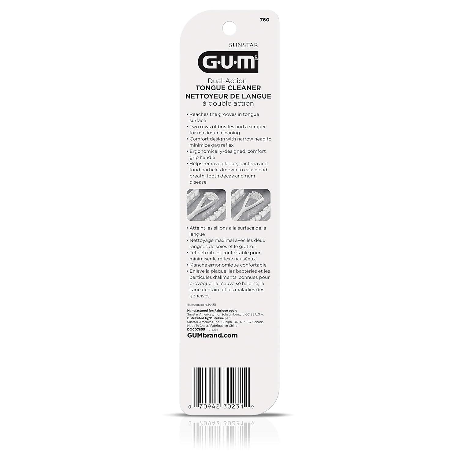 imageGUM 760RB Dual Action Tongue Cleaner Brush and Scraper Colors May Vary1 Count Pack of 1