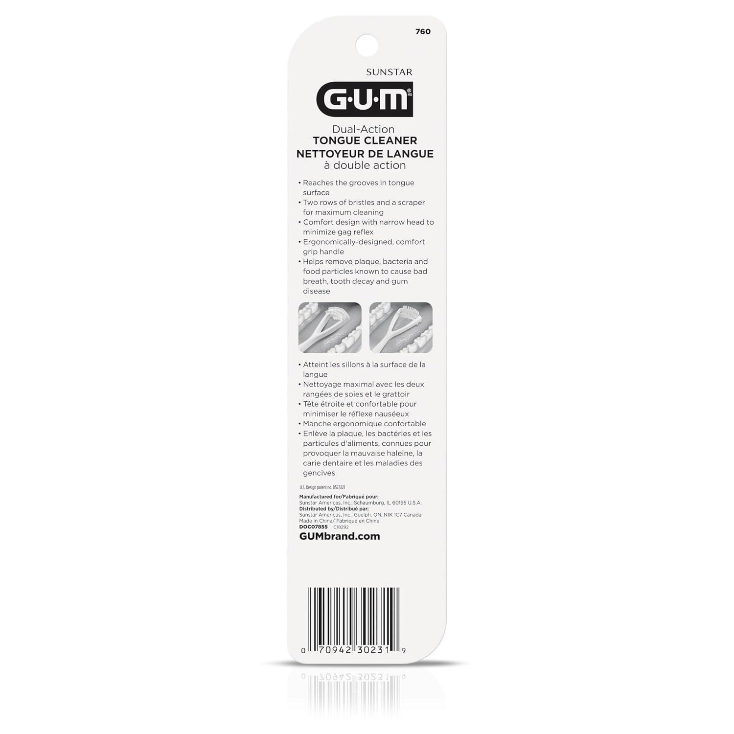 imageGUM 760RB Dual Action Tongue Cleaner Brush and Scraper Colors May Vary1 Count Pack of 3