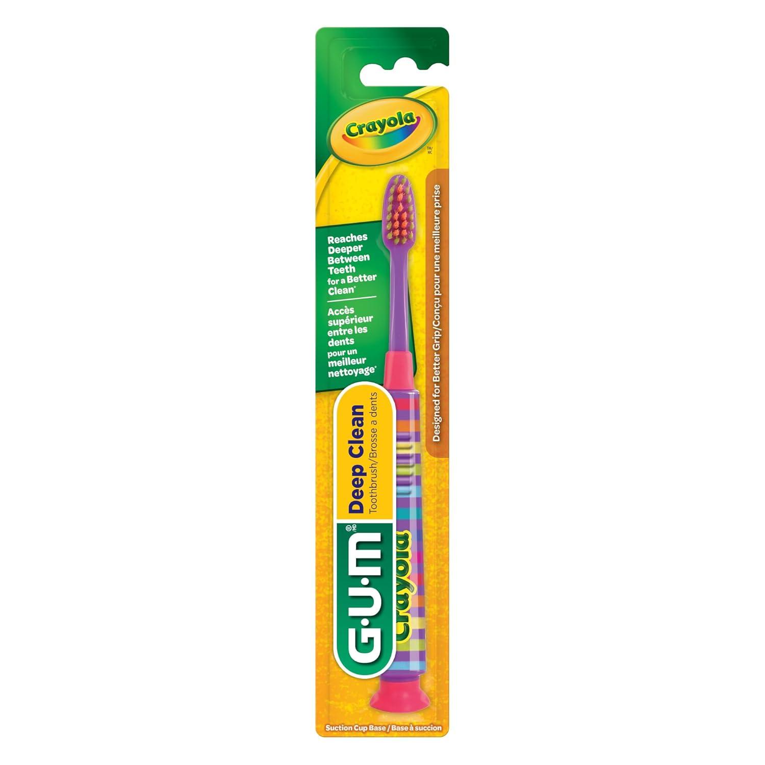 imageGUM Crayola Deep Clean Childrens Toothbrush Extra Soft Toothbrush for Kids Suction Cup Base Ages 4 1 CountPack of 4