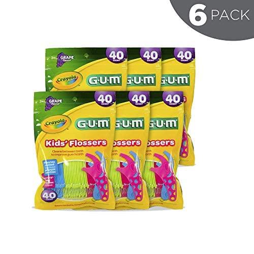 imageGUM Crayola Kids Flossers with Fluoride Designed for Little Hands Fun Grape Flavor Easy to Use Kids Floss Picks for Children Ages 3 40ct 6pk