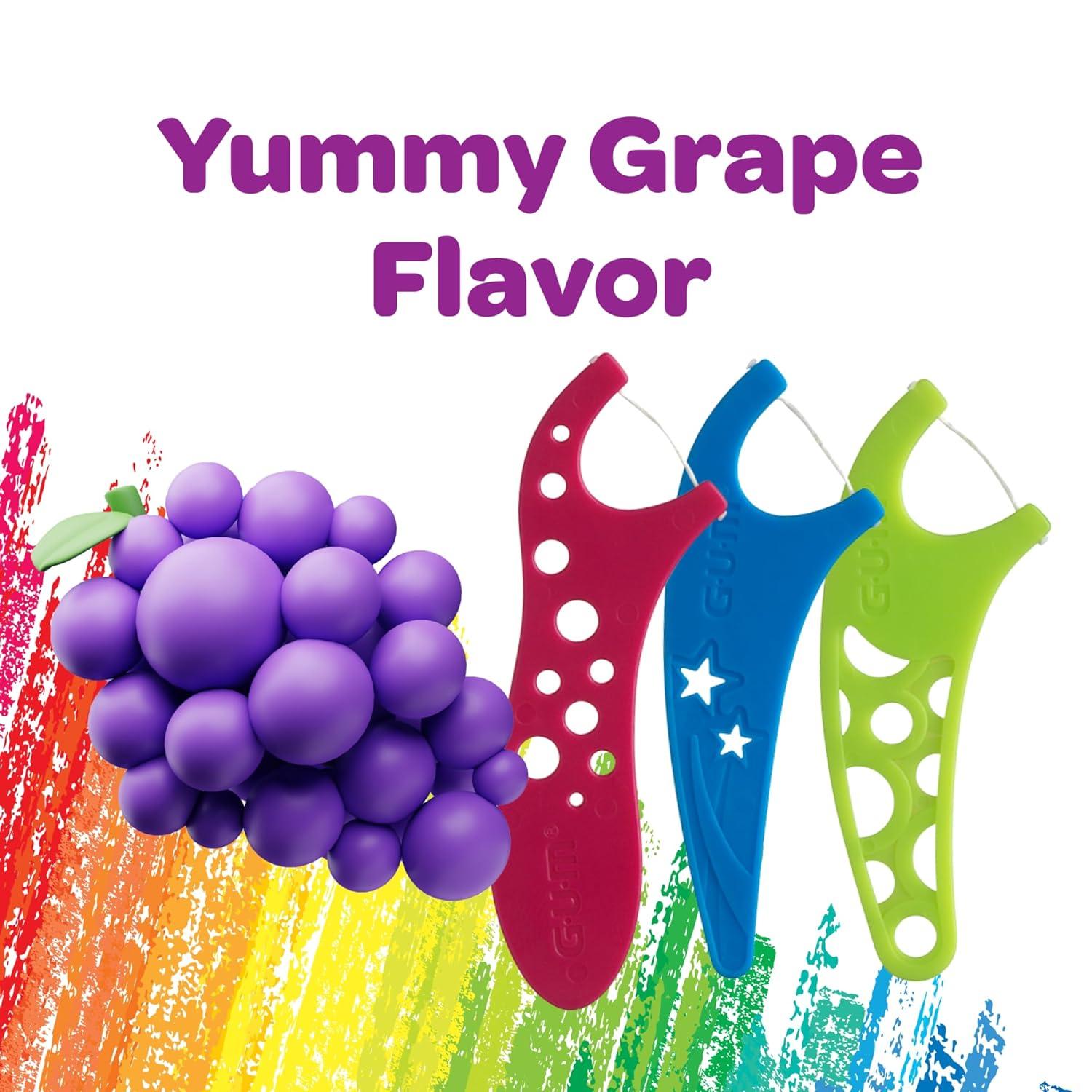 imageGUM Crayola Kids Flossers with Fluoride Designed for Little Hands Fun Grape Flavor Easy to Use Kids Floss Picks for Children Ages 3 75 Count Pack of 640 Count