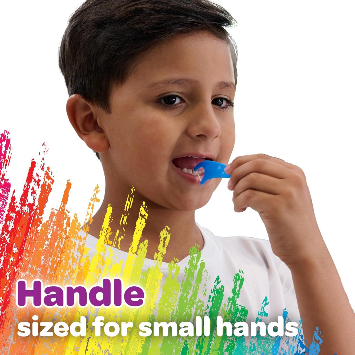 imageGUM Crayola Kids Flossers with Fluoride Designed for Little Hands Fun Grape Flavor Easy to Use Kids Floss Picks for Children Ages 3 75 Count Pack of 640 Count