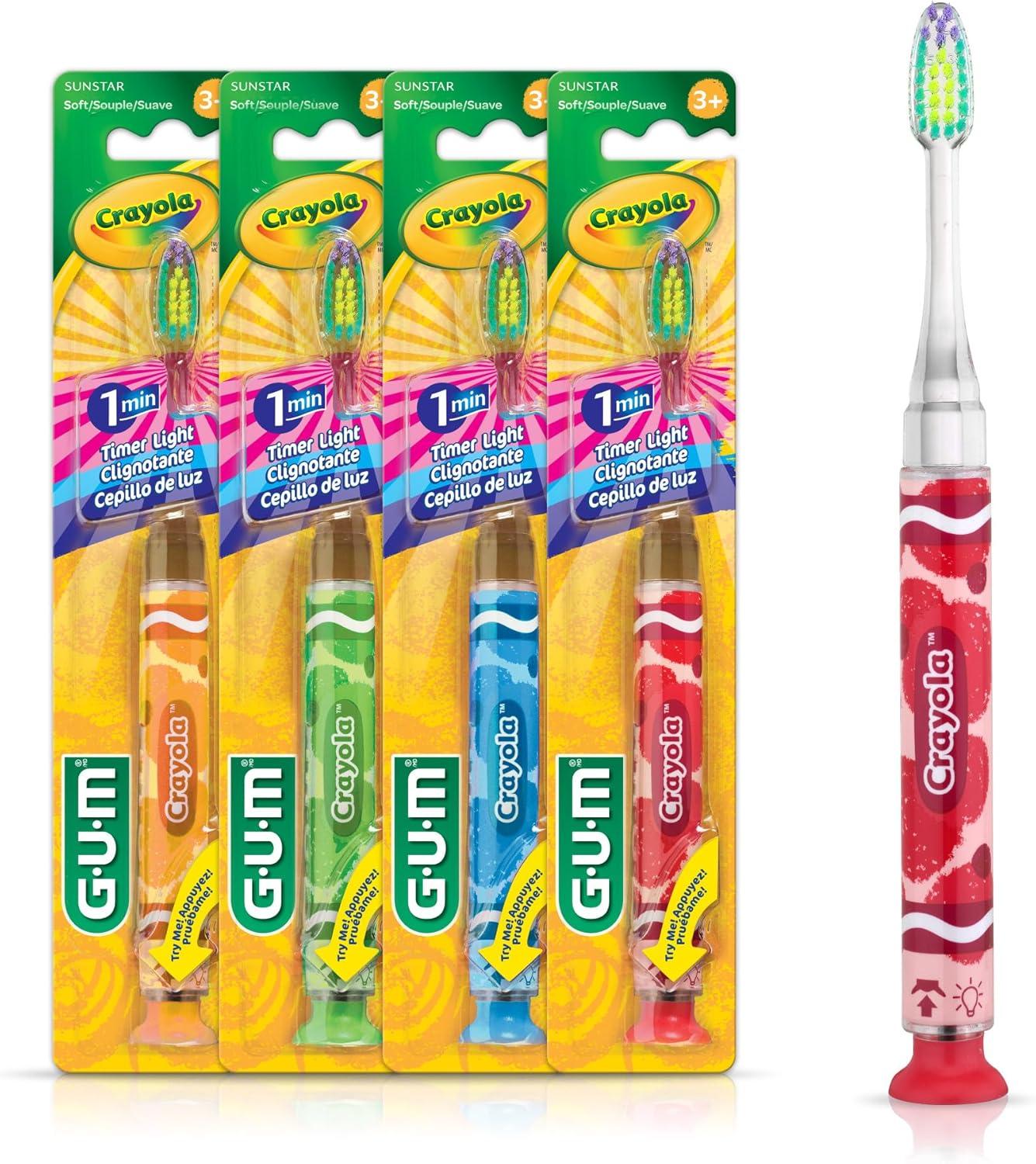 imageGUM Crayola Timer Light Toothbrush for Kids Soft Bristles Suction Cup Base Children amp Toddler Toothbrush 3 Year Old 1 Count Pack of 41 Count