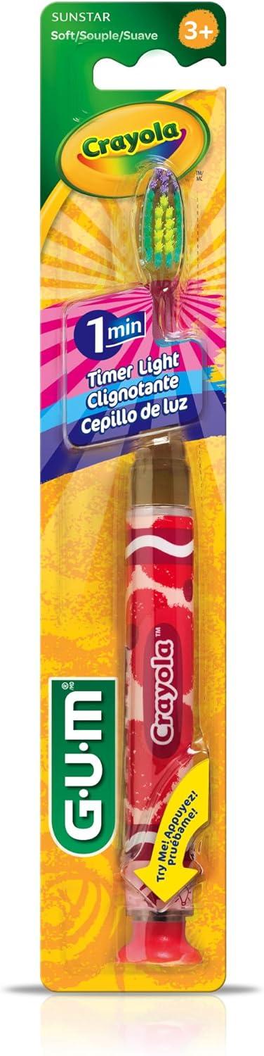 imageGUM Crayola Timer Light Toothbrush for Kids Soft Bristles Suction Cup Base Children amp Toddler Toothbrush 3 Year Old 1 Count Pack of 41 Count