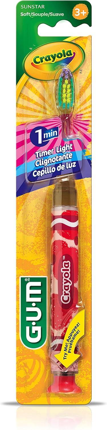 imageGUM Crayola Timer Light Toothbrush for Kids Soft Bristles Suction Cup Base Children amp Toddler Toothbrush 3 Year Old 1 Count Pack of 41 Count