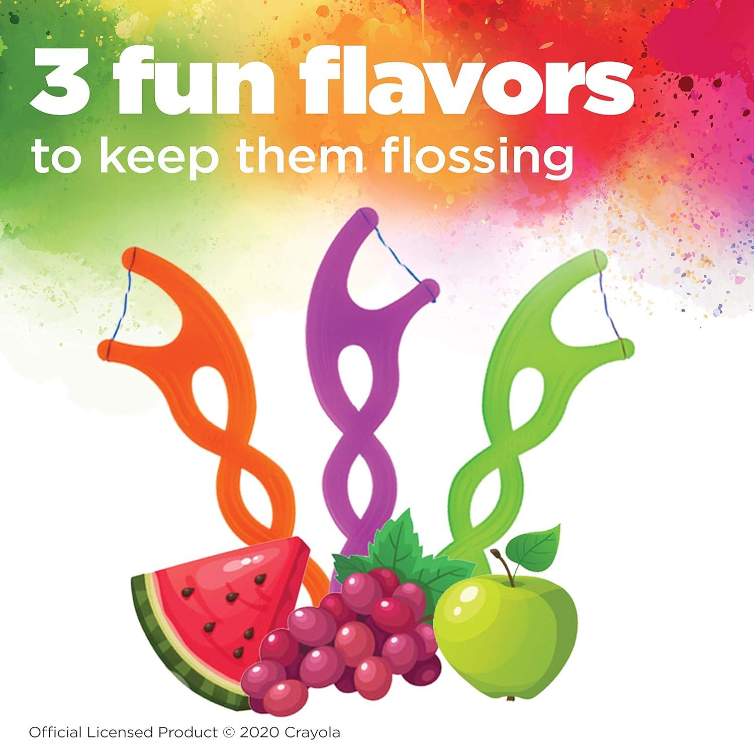 imageGUM Crayola Twistables Kids Flossers with Fluoride Designed for Little Hands Three Fun Fruit Flavors Easy to Use Kids Floss Picks for Children Ages 3 90 Count Pack of 490 Count