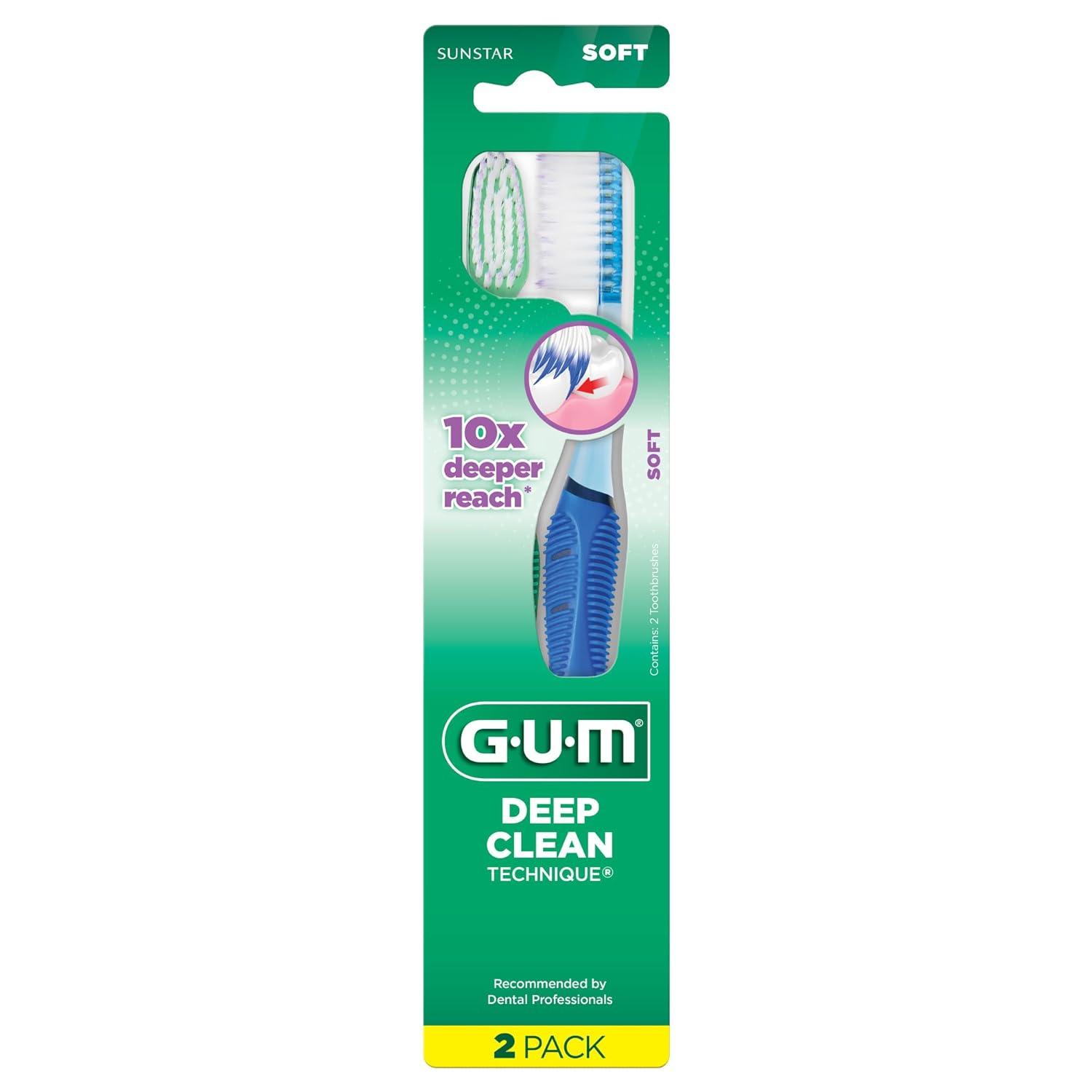 imageGUM Deep Clean Technique Toothbrush Full Head Soft Toothbrushes for Adults with Sensitive Gums Extra Fine Bristles 2 Count