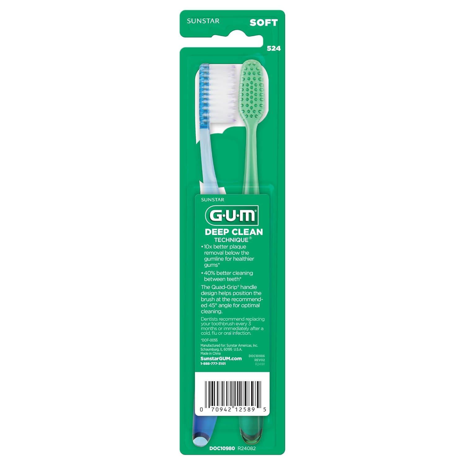 imageGUM Deep Clean Technique Toothbrush Full Head Soft Toothbrushes for Adults with Sensitive Gums Extra Fine Bristles 2 Count