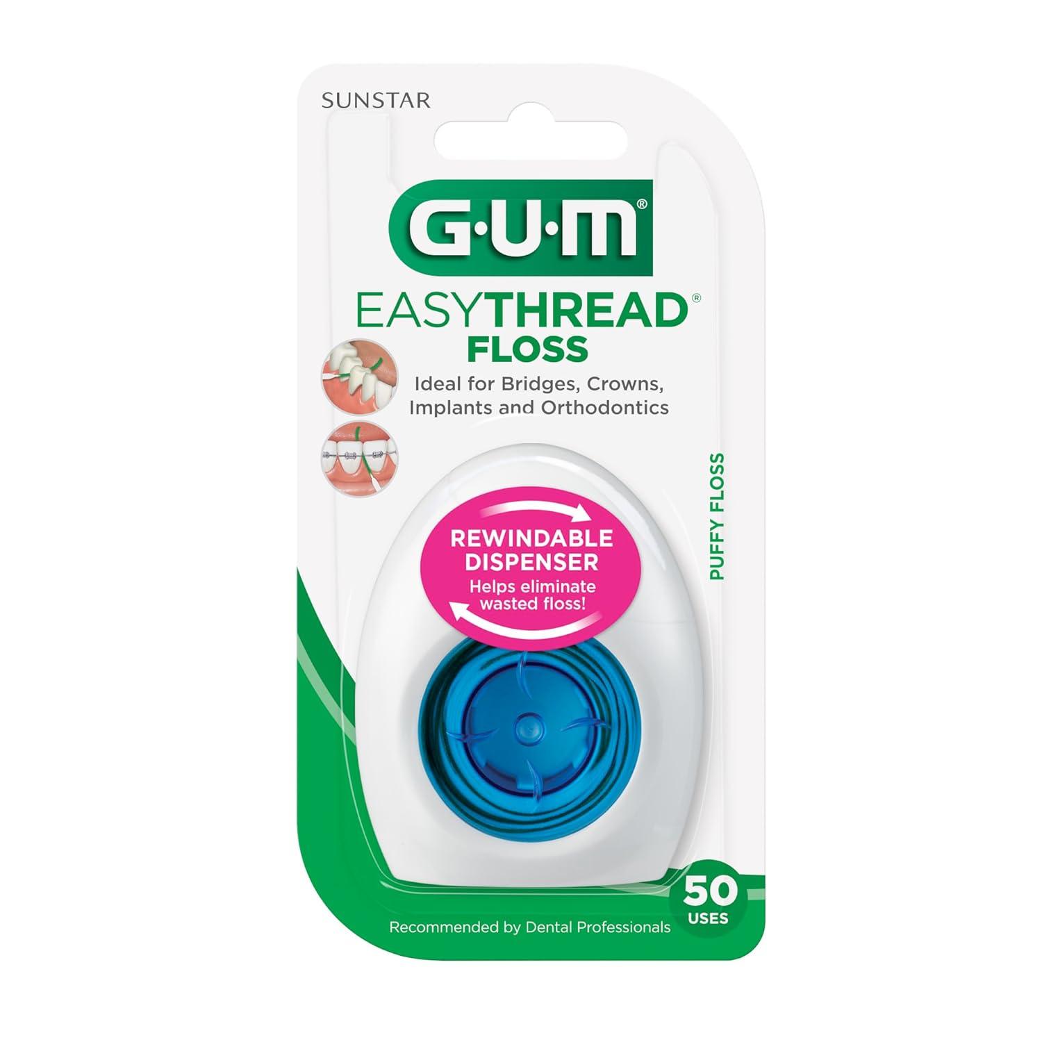 imageGUM EasyThread Threader Floss Expanding Dental Floss for Braces Bridges and Implants Built in Rigid Floss Threaders 50 Uses1 Pack