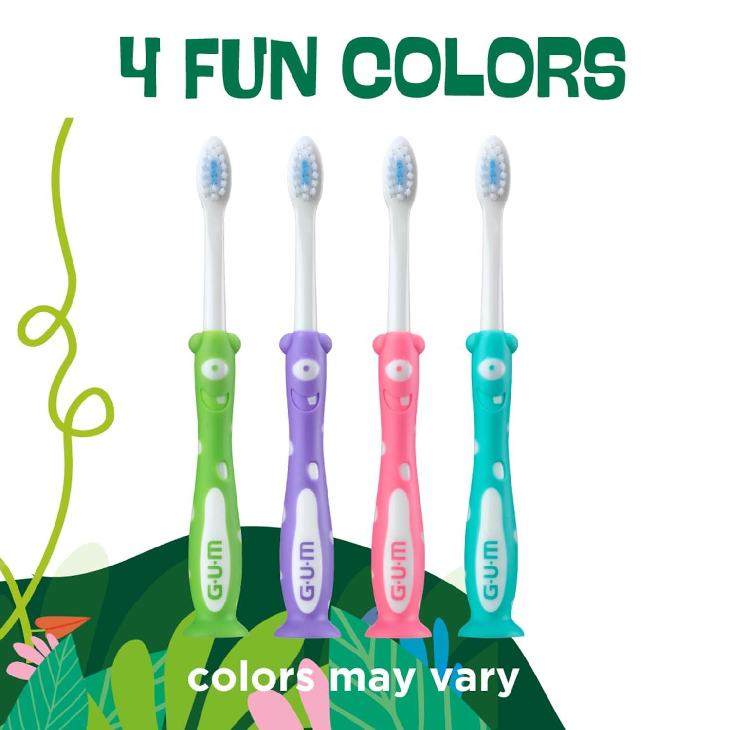 imageGUM Monsterz Jr Kids Toothbrush Soft Bristled Childrens Toothbrush with Suction Cup for Ages 5 2 CountPack of 6Ages 2