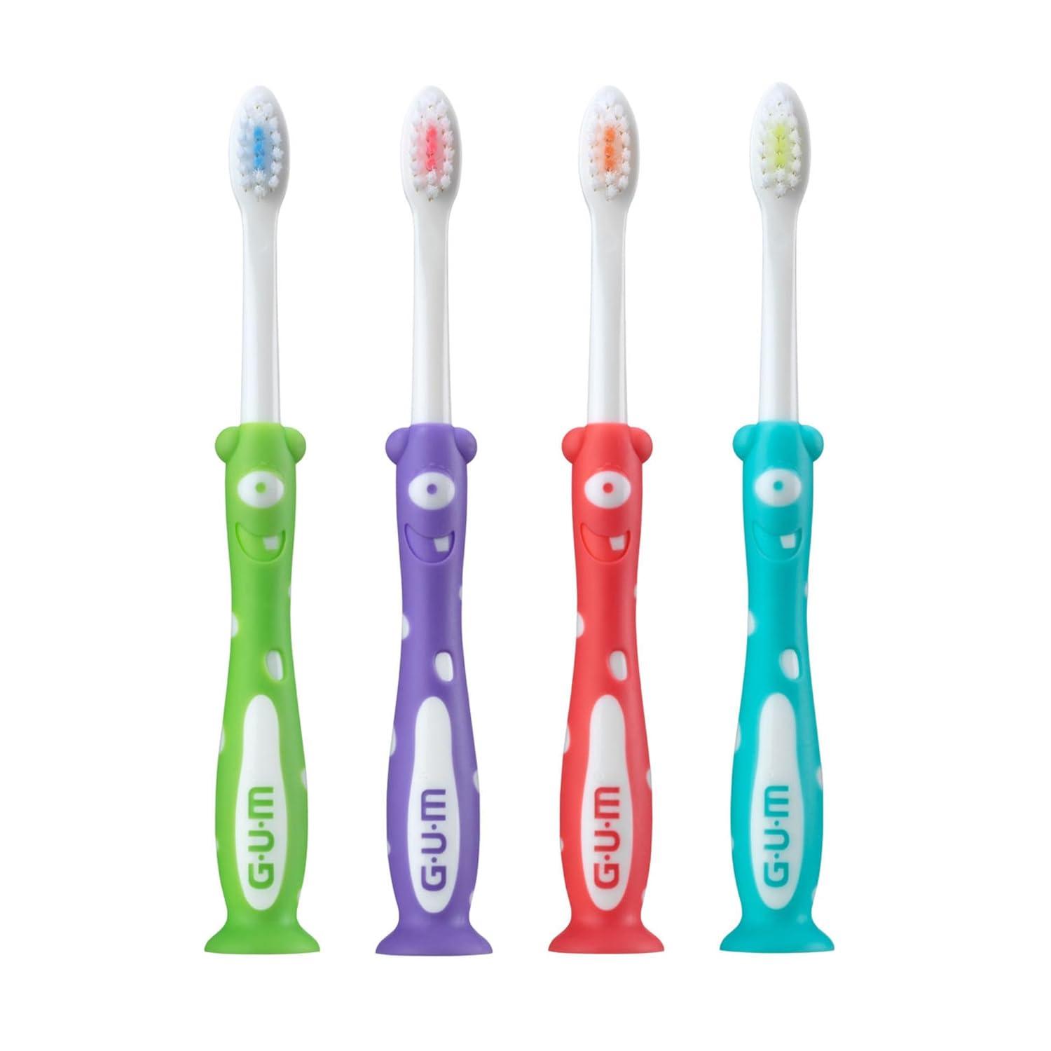 imageGUM Monsterz Jr Kids Toothbrush Soft Bristled Childrens Toothbrush with Suction Cup for Ages 5 2 CountPack of 6Ages 2