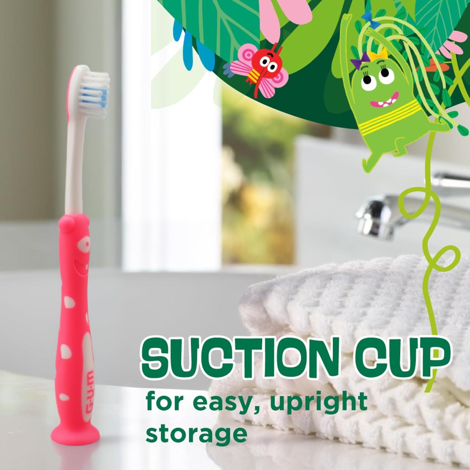 imageGUM Monsterz Jr Kids Toothbrush Soft Bristled Childrens Toothbrush with Suction Cup for Ages 5 2 CountPack of 6Ages 2