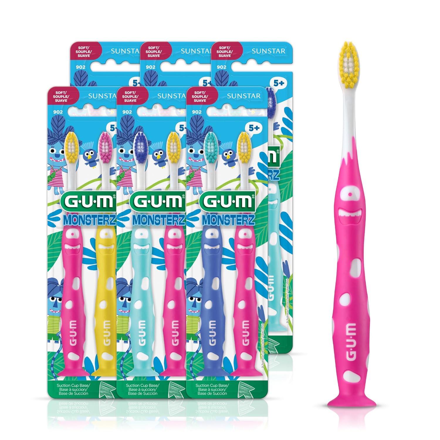 GUM Monsterz Jr Kids’ Toothbrush, Soft Bristled Children’s Toothbrush ...