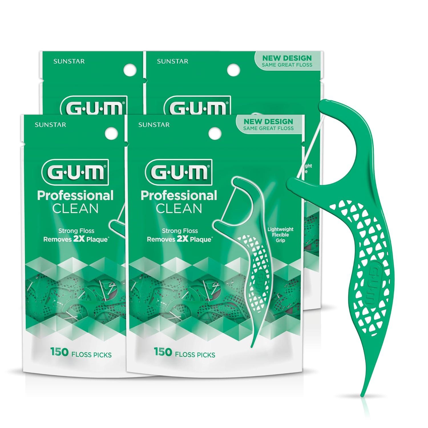 imageGUM Professional Clean Floss Picks Extra Strong ShredResistant Floss Easy Grip Handle Dental Flossers for Adults Fresh Mint Flavor 150 Count150 Count