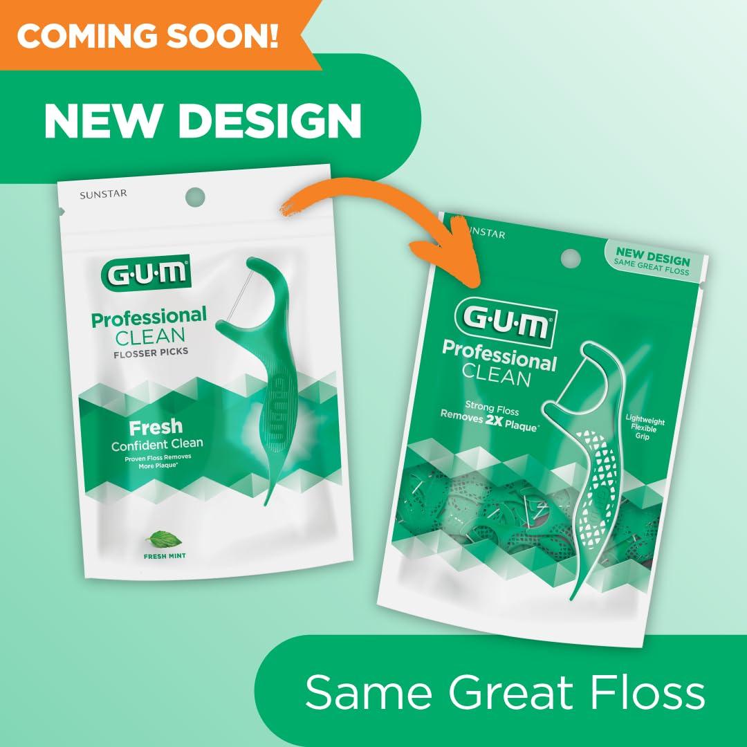 imageGUM Professional Clean Floss Picks Extra Strong ShredResistant Floss Easy Grip Handle Dental Flossers for Adults Fresh Mint Flavor 150 Count90 Count
