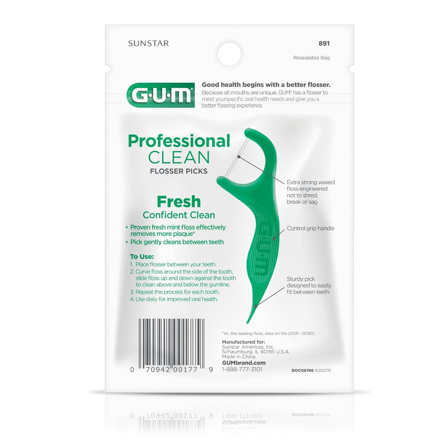 imageGUM Professional Clean Floss Picks Extra Strong ShredResistant Floss Easy Grip Handle Dental Flossers for Adults Fresh Mint Flavor 150 Count90 Count