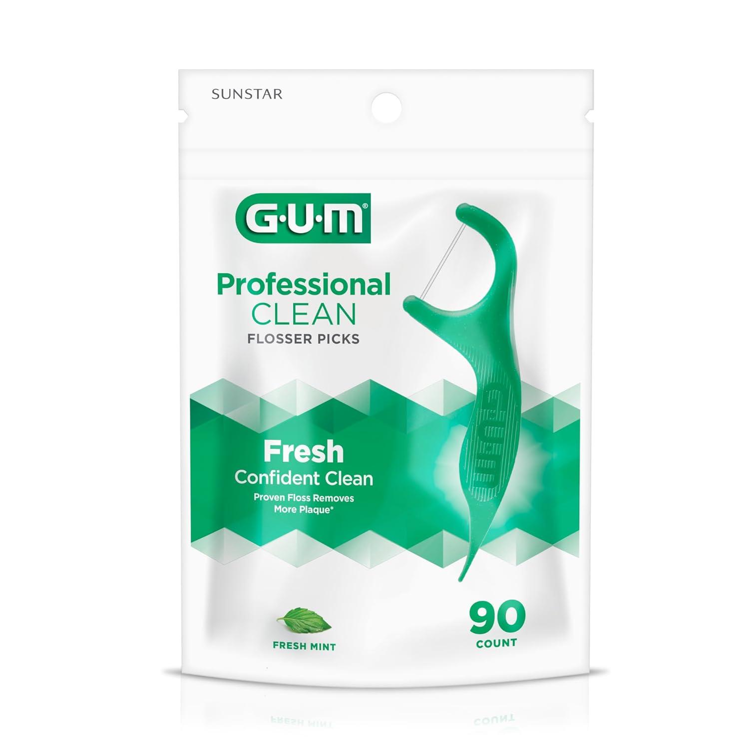 imageGUM Professional Clean Floss Picks Extra Strong ShredResistant Floss Easy Grip Handle Dental Flossers for Adults Fresh Mint Flavor 150 Count90 Count