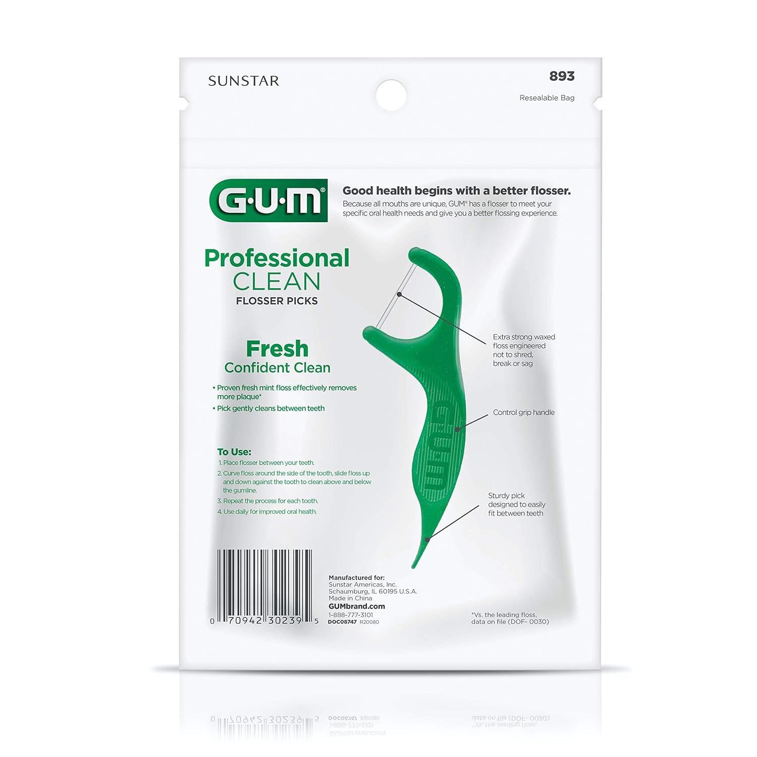 imageGUM Professional Clean Floss Picks Extra Strong ShredResistant Floss Easy Grip Handle Dental Flossers for Adults Fresh Mint Flavor 150 Count90 Count
