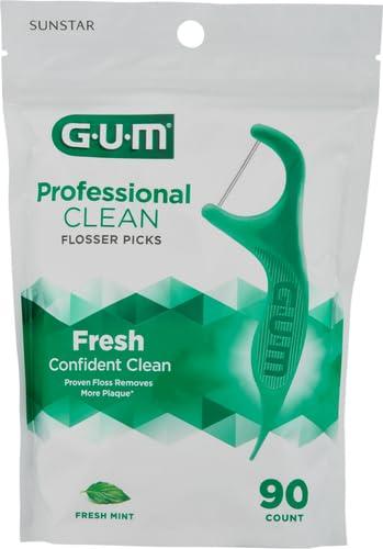 imageGUM Professional Clean Floss Picks Extra Strong ShredResistant Floss Easy Grip Handle Dental Flossers for Adults Fresh Mint Flavor 150 Count90 Count