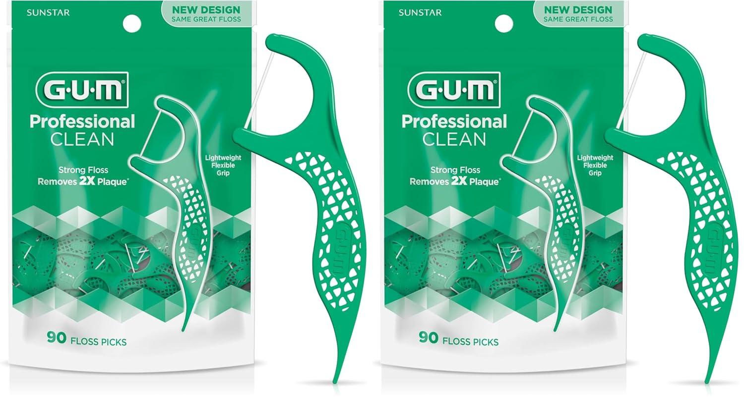 imageGUM Professional Clean Floss Picks Extra Strong ShredResistant Floss Easy Grip Handle Dental Flossers for Adults Fresh Mint Flavor 150 Count90 Count