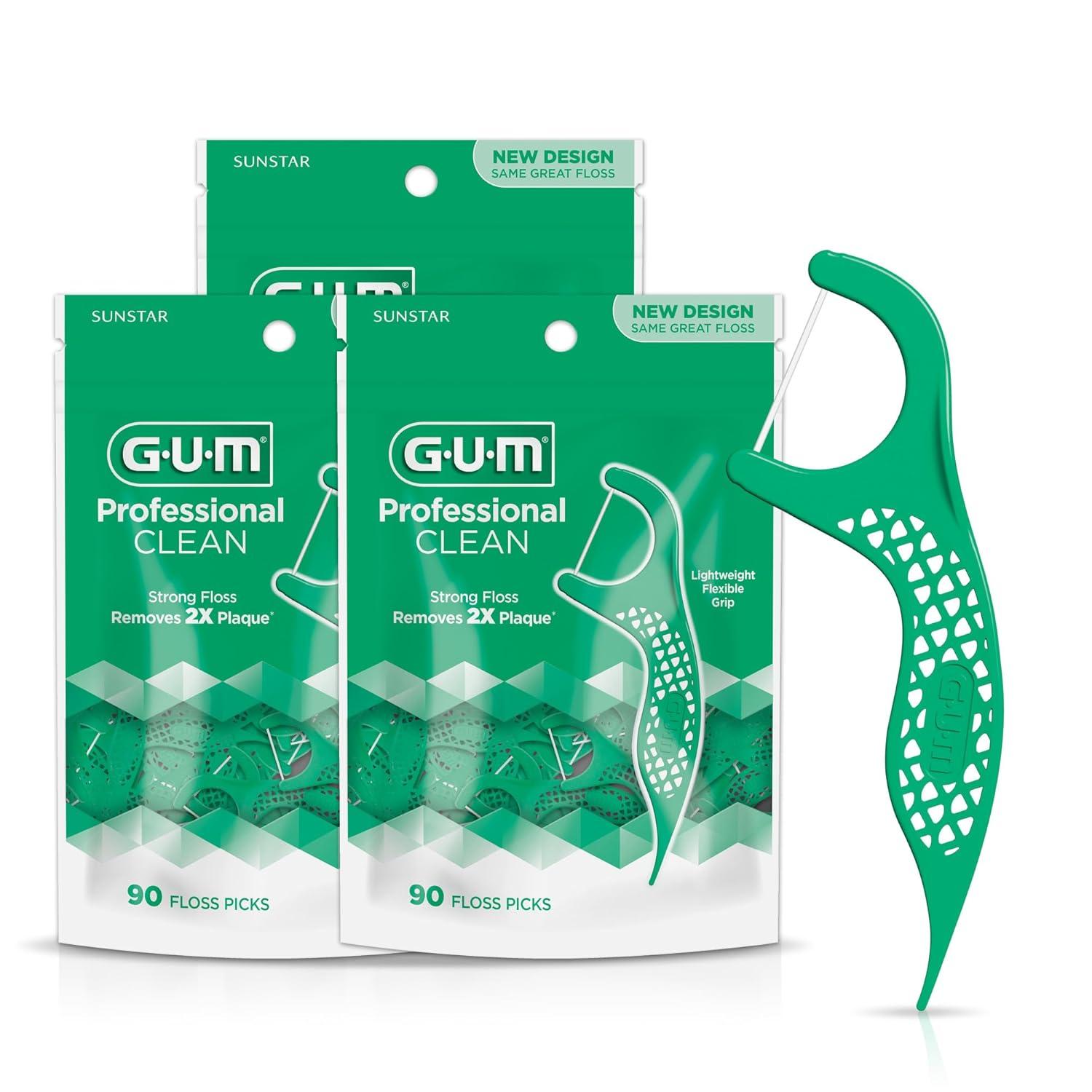 imageGUM Professional Clean Floss Picks Extra Strong ShredResistant Floss Easy Grip Handle Dental Flossers for Adults Fresh Mint Flavor 150 Count90 Count