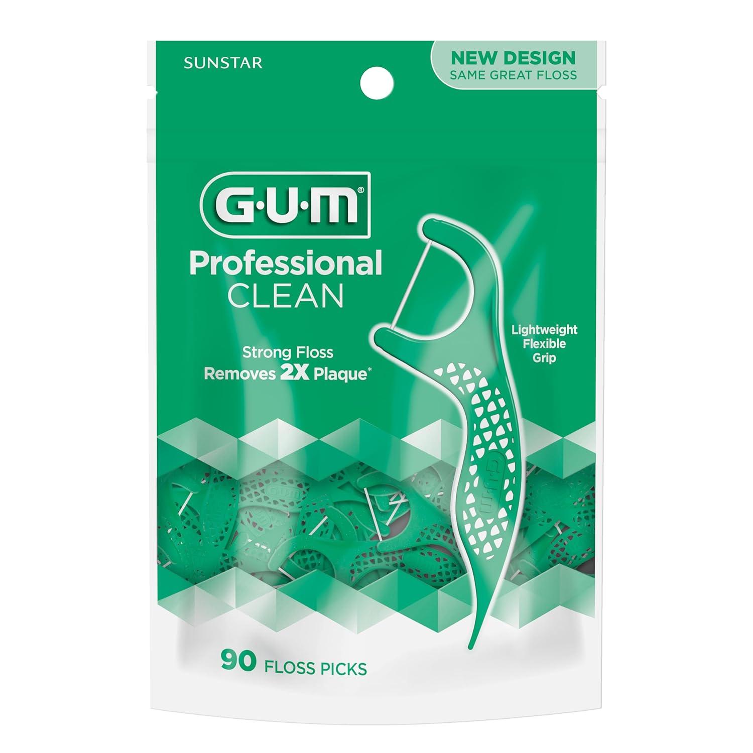 imageGUM Professional Clean Floss Picks Extra Strong ShredResistant Floss Easy Grip Handle Dental Flossers for Adults Fresh Mint Flavor 150 Count90 Count