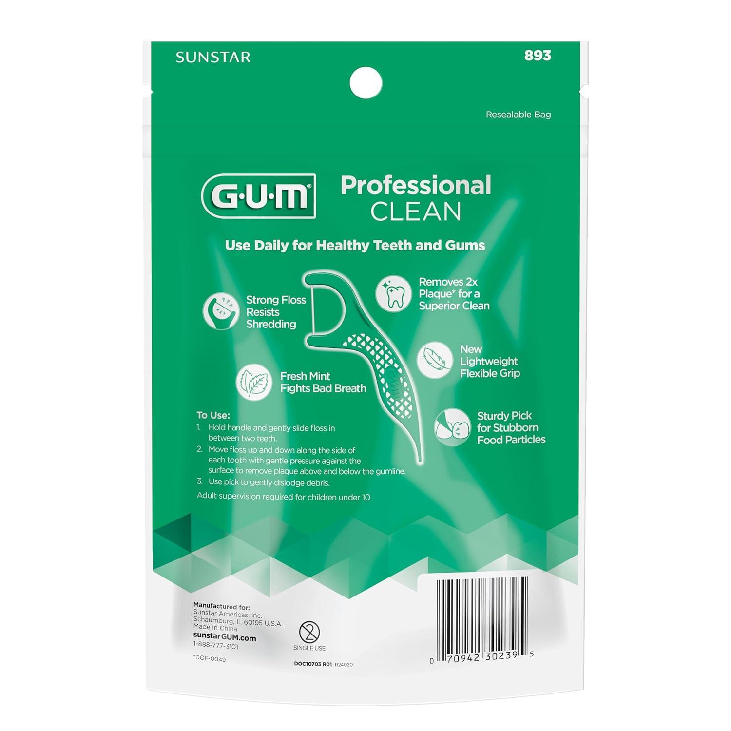 imageGUM Professional Clean Floss Picks Extra Strong ShredResistant Floss Easy Grip Handle Dental Flossers for Adults Fresh Mint Flavor 150 CountProfessional Clean