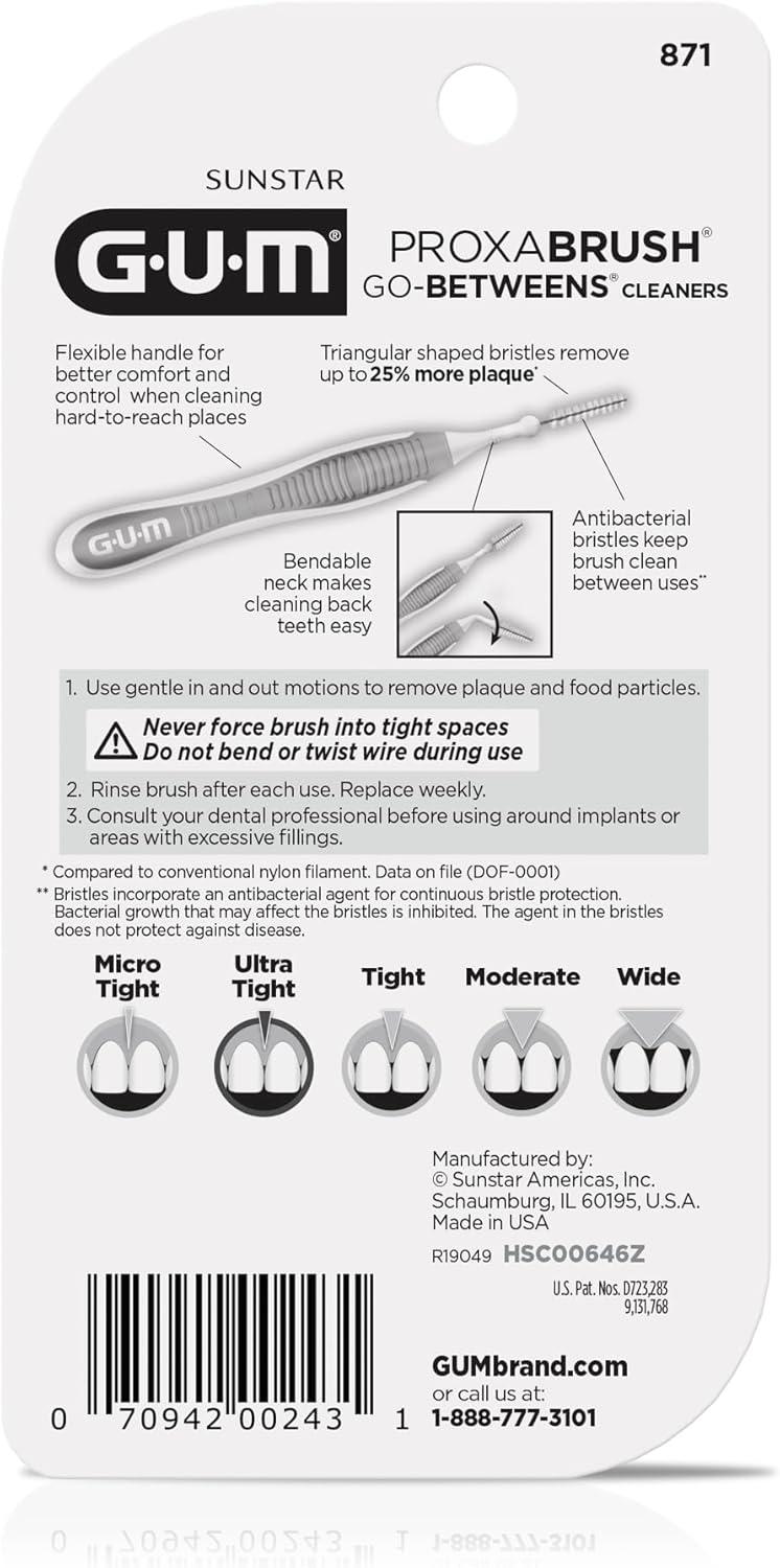 imageGUM Proxabrush GoBetweens Ultra Tight Interdental Brushes Soft Bristled Dental Picks for Plaque Removal Health Safe for Braces amp Dental Devices 10 Count Pack of 410 Count Pack of 4