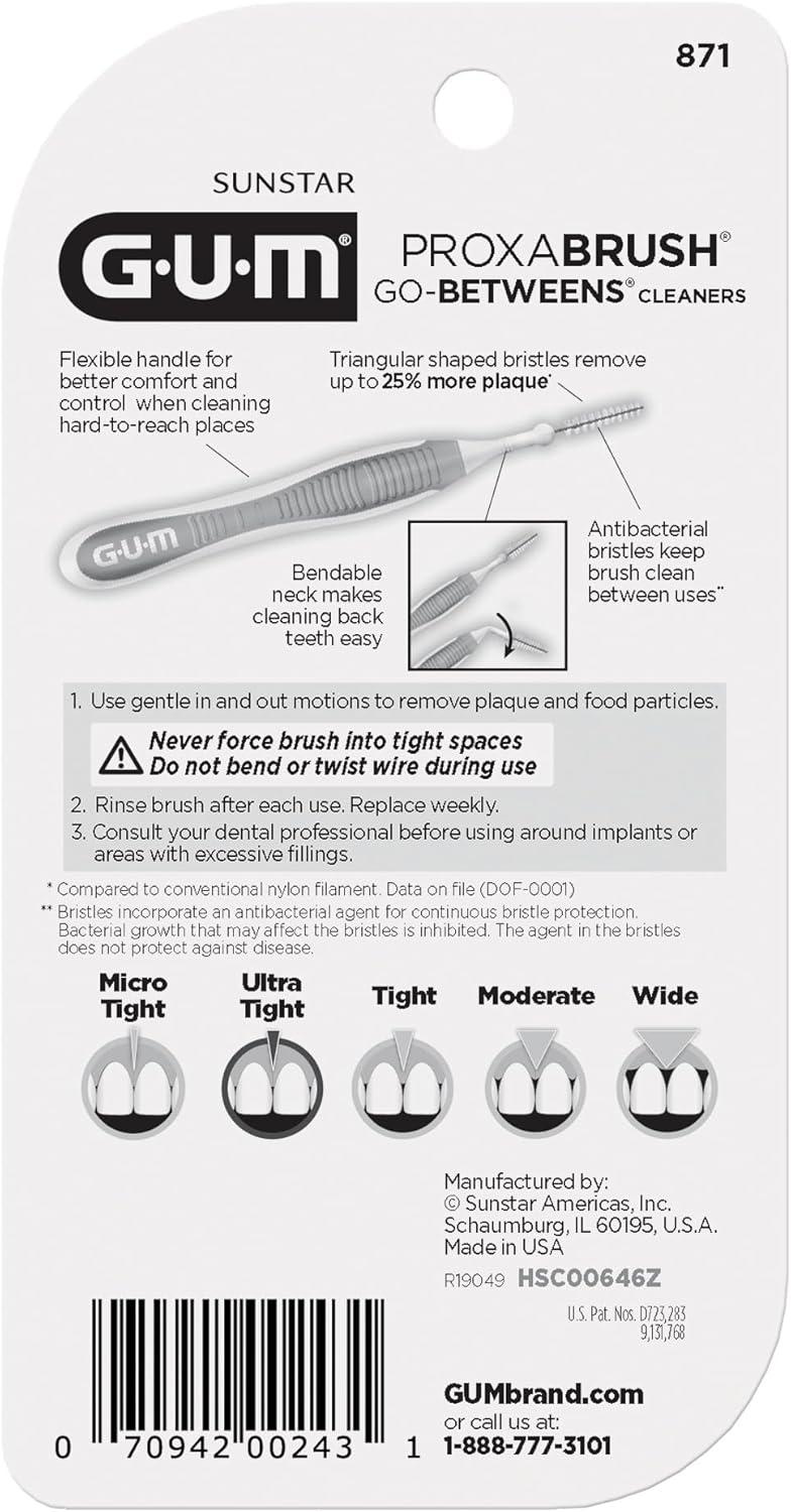 imageGUM Proxabrush GoBetweens Ultra Tight Interdental Brushes Soft Bristled Dental Picks for Plaque Removal Health Safe for Braces amp Dental Devices 10 Count Pack of 410 Count Pack of 4