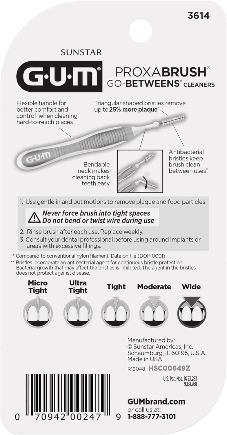 imageGUM Proxabrush GoBetweens Wide Interdental Brushes Soft Bristled Dental Picks for Plaque Removal amp Gum Health Safe for Braces amp Dental Devices 10ct Pack of 6