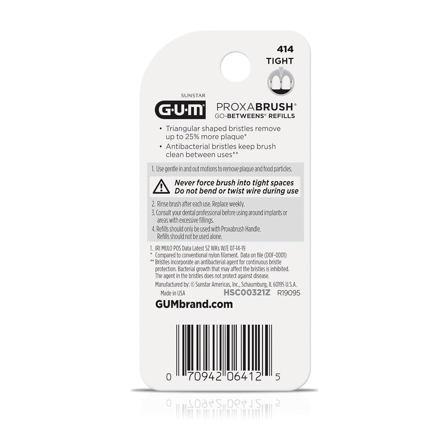 imageGUM Proxabrush GoBetweens Refills Moderate Compatible with GUM Permanent Handle Reusable Interdental Brushes Soft Bristled Dental Picks 8 Count Pack of 68 Count Pack of 1