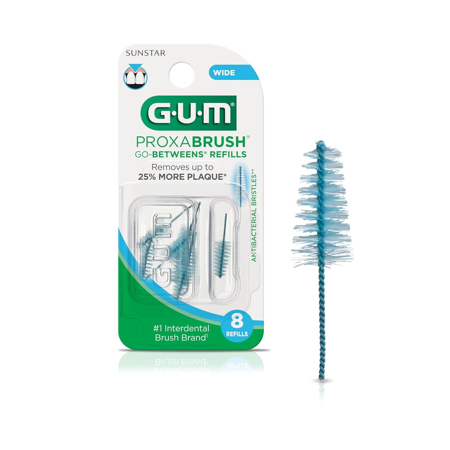 imageGUM Proxabrush GoBetweens Refills Moderate Compatible with GUM Permanent Handle Reusable Interdental Brushes Soft Bristled Dental Picks 8 Count Pack of 68 Count Pack of 1