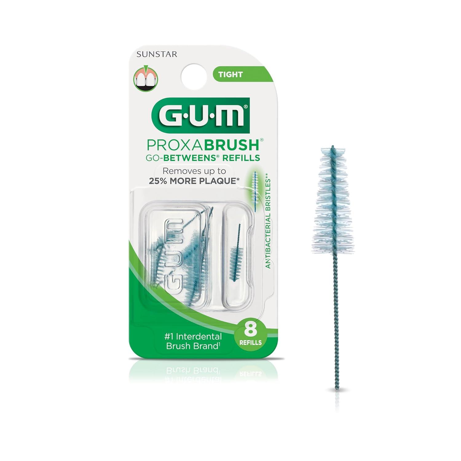 imageGUM Proxabrush GoBetweens Refills Moderate Compatible with GUM Permanent Handle Reusable Interdental Brushes Soft Bristled Dental Picks 8 Count Pack of 68 Count Pack of 1
