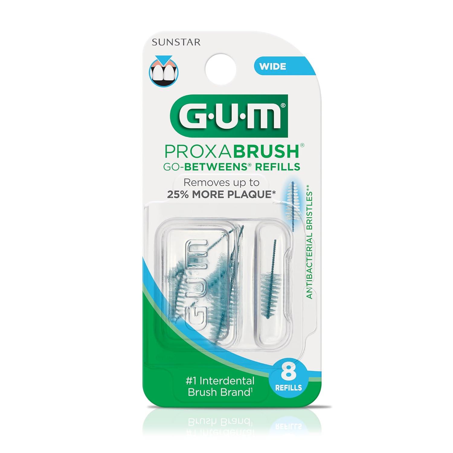 imageGUM Proxabrush GoBetweens Refills Moderate Compatible with GUM Permanent Handle Reusable Interdental Brushes Soft Bristled Dental Picks 8 Count Pack of 68 Count Pack of 1