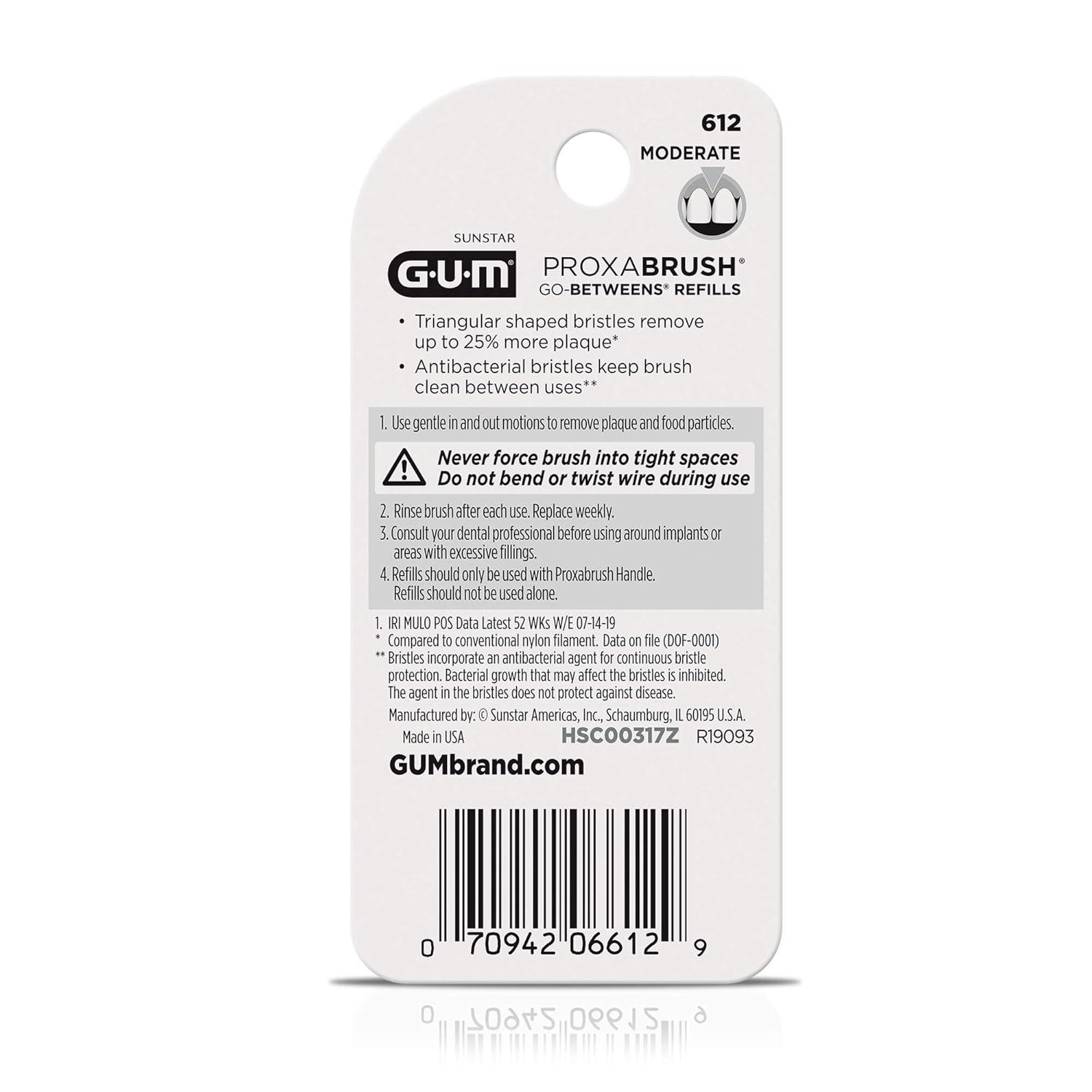 imageGUM Proxabrush GoBetweens Refills Moderate Compatible with GUM Permanent Handle Reusable Interdental Brushes Soft Bristled Dental Picks 8 Count Pack of 68 Count Pack of 1