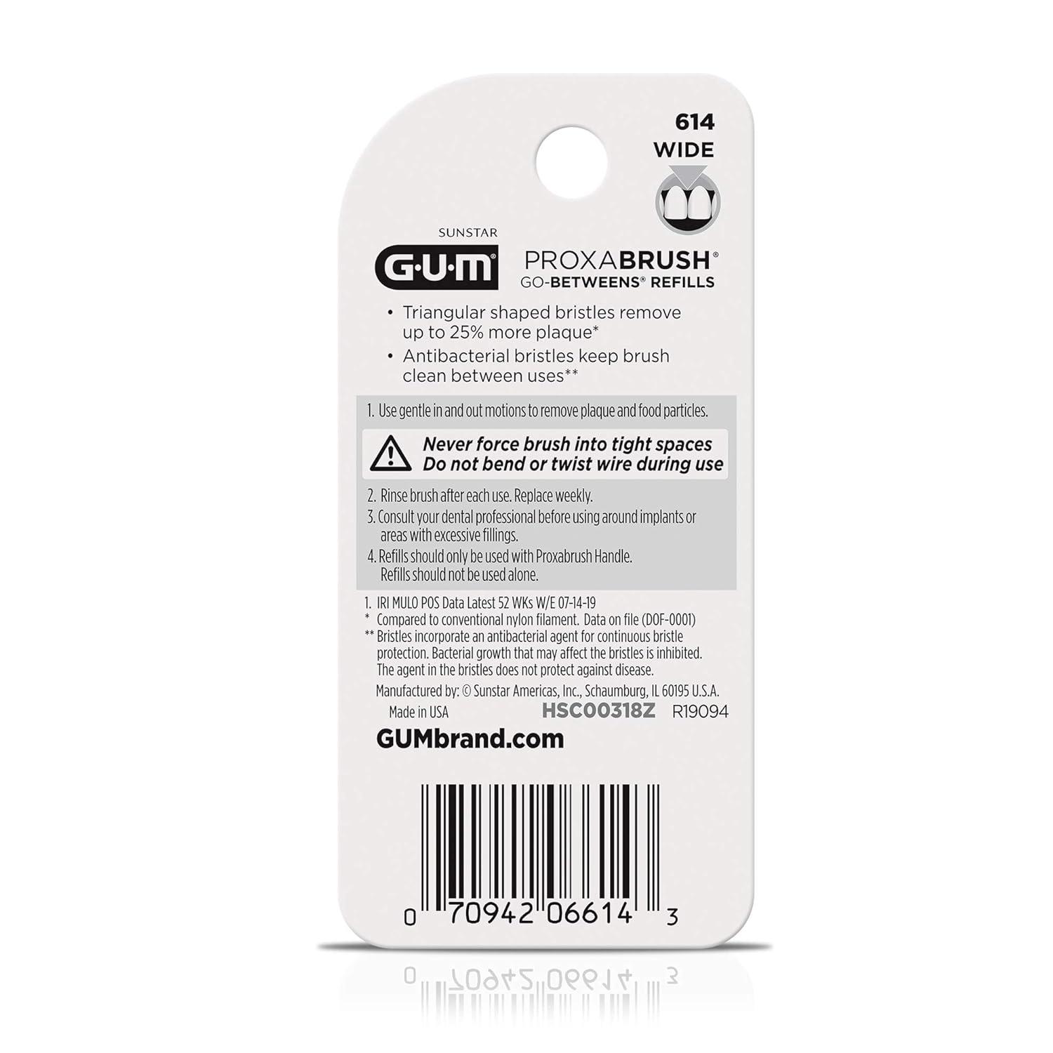 imageGUM Proxabrush GoBetweens Refills Moderate Compatible with GUM Permanent Handle Reusable Interdental Brushes Soft Bristled Dental Picks 8 Count Pack of 68 Count Pack of 1