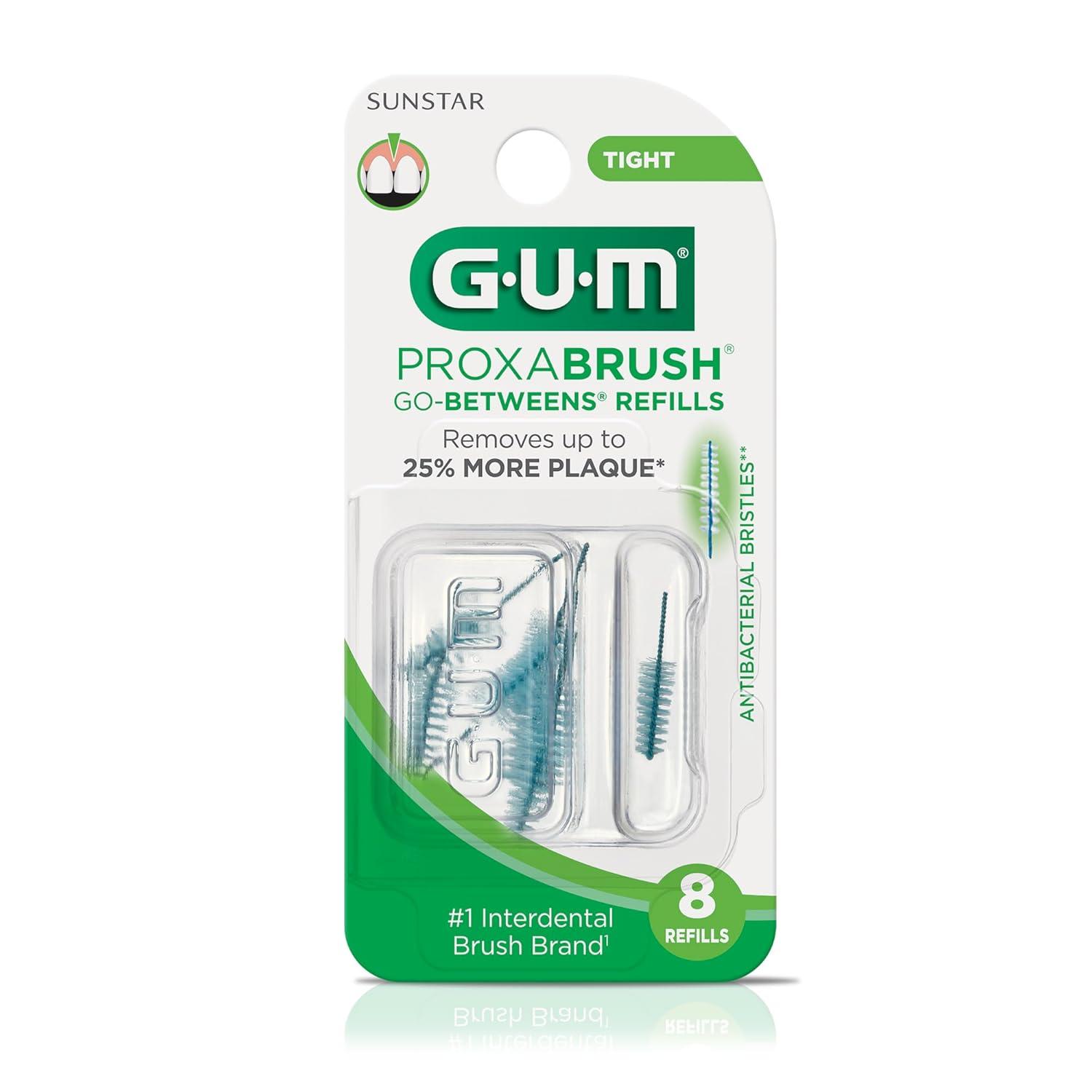 imageGUM Proxabrush GoBetweens Refills Moderate Compatible with GUM Permanent Handle Reusable Interdental Brushes Soft Bristled Dental Picks 8 Count Pack of 68 Count Pack of 1