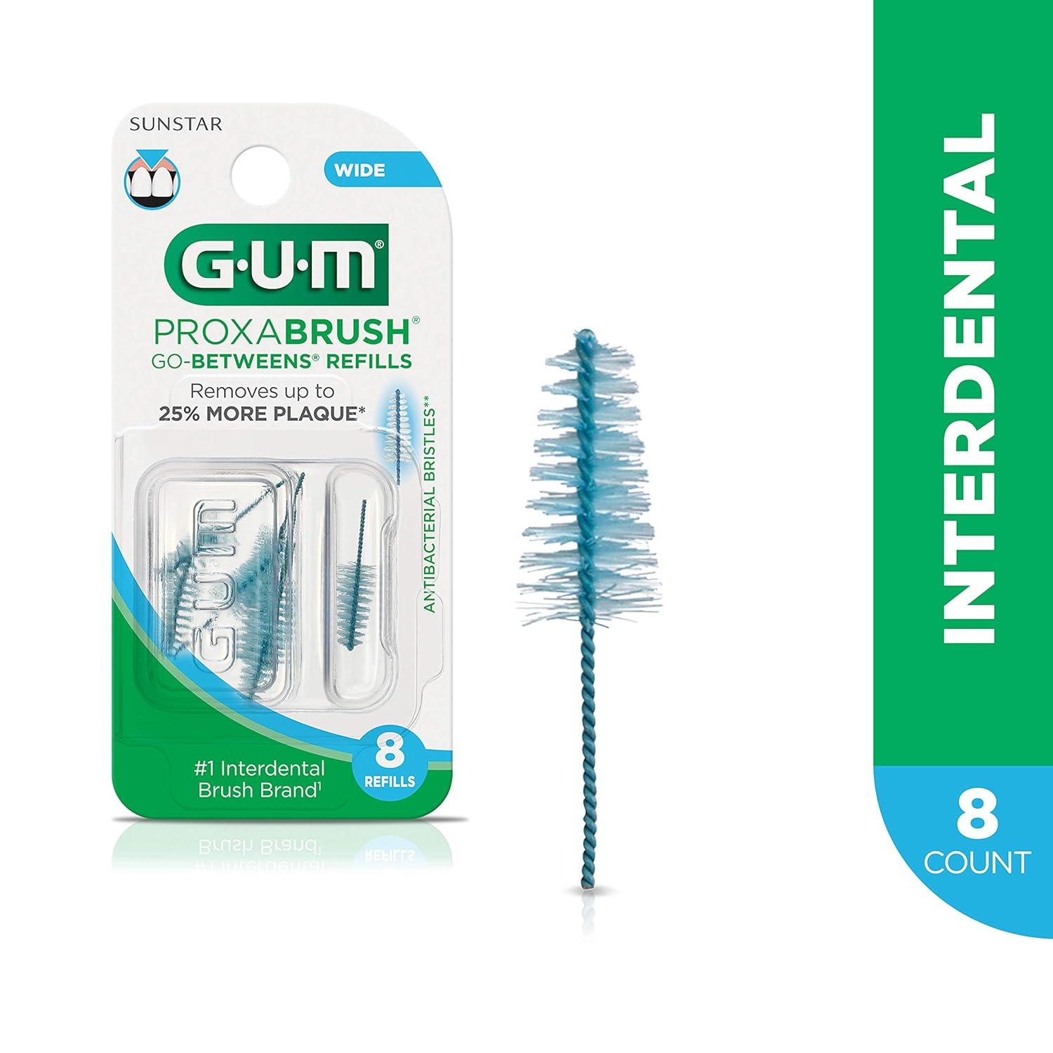 imageGUM Proxabrush GoBetweens Refills Moderate Compatible with GUM Permanent Handle Reusable Interdental Brushes Soft Bristled Dental Picks 8 Count Pack of 68 Count Pack of 1
