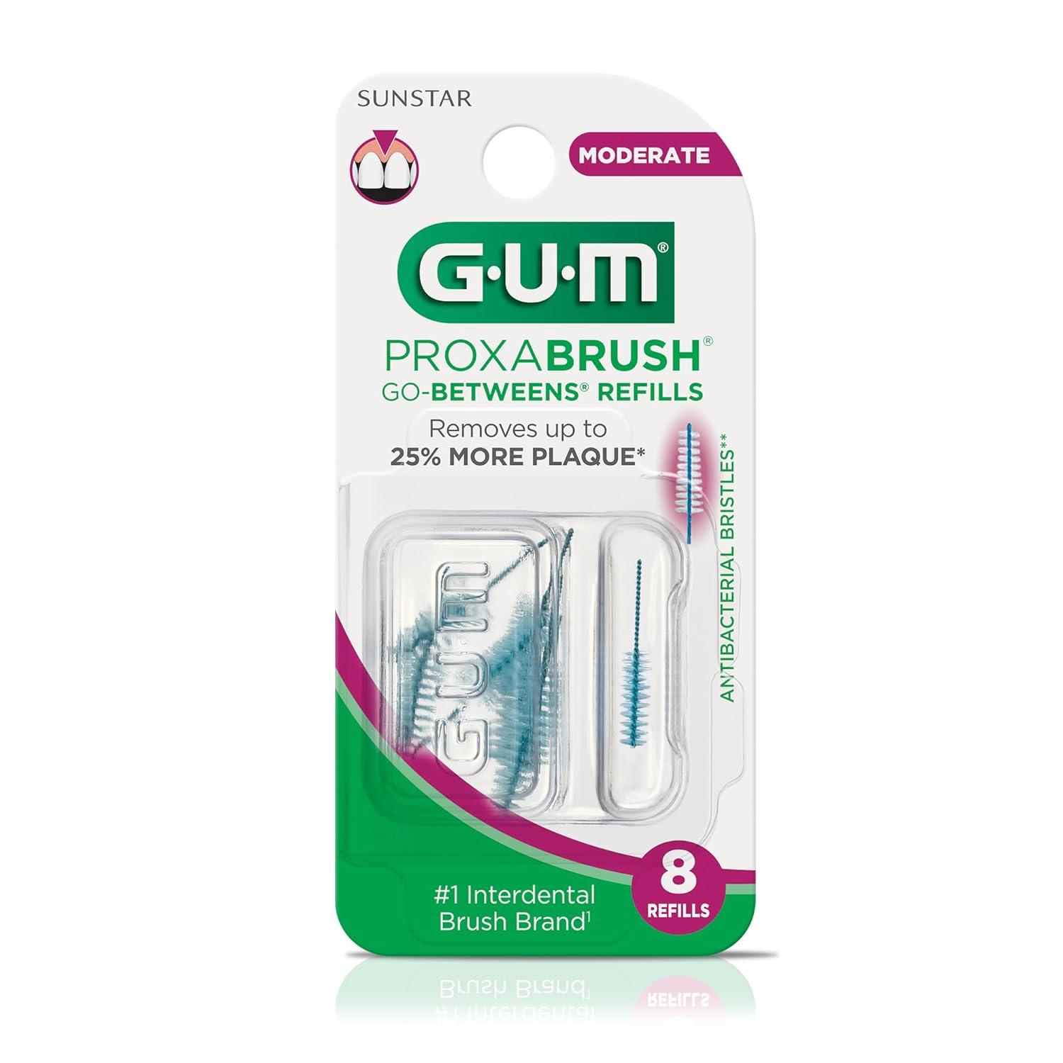 imageGUM Proxabrush GoBetweens Refills Moderate Compatible with GUM Permanent Handle Reusable Interdental Brushes Soft Bristled Dental Picks 8 Count Pack of 68 Count Pack of 1