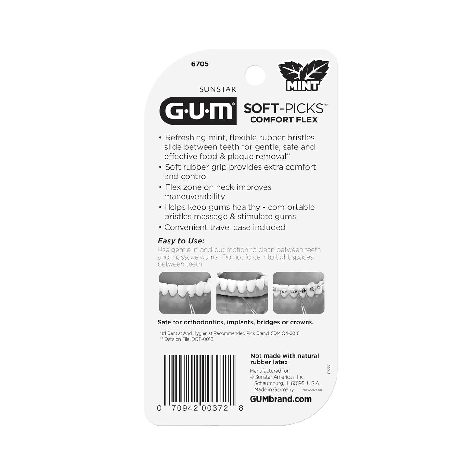 imageGUM SoftPicks Comfort Flex Mint Easy to Use Dental Picks for Teeth Cleaning Health Disposable Interdental Brushes with Convenient Carry Case Dentist Recommended 80 Count Pack of 4