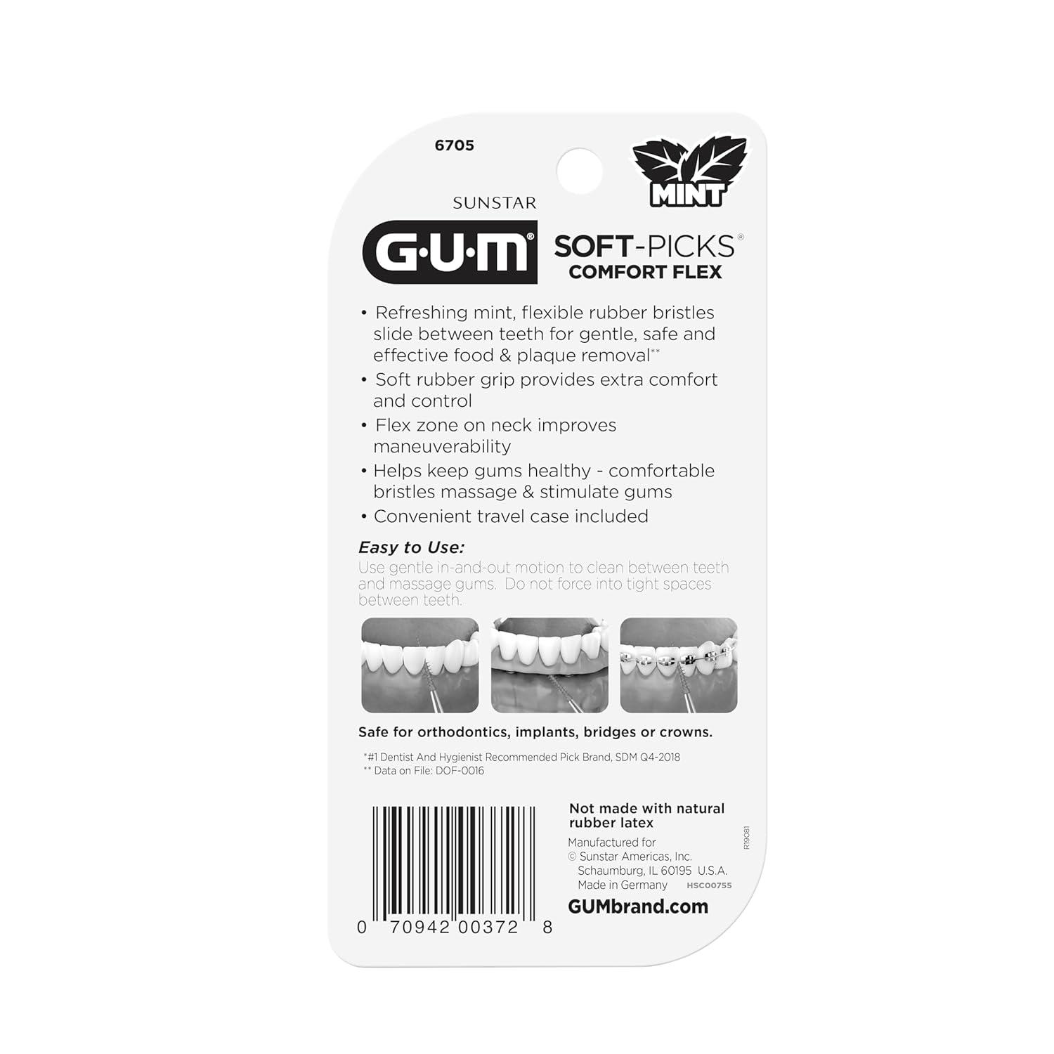 imageGUM SoftPicks Comfort Flex Mint Easy to Use Dental Picks for Teeth Cleaning Health Disposable Interdental Brushes with Convenient Carry Case Dentist Recommended 80 Count Pack of 4
