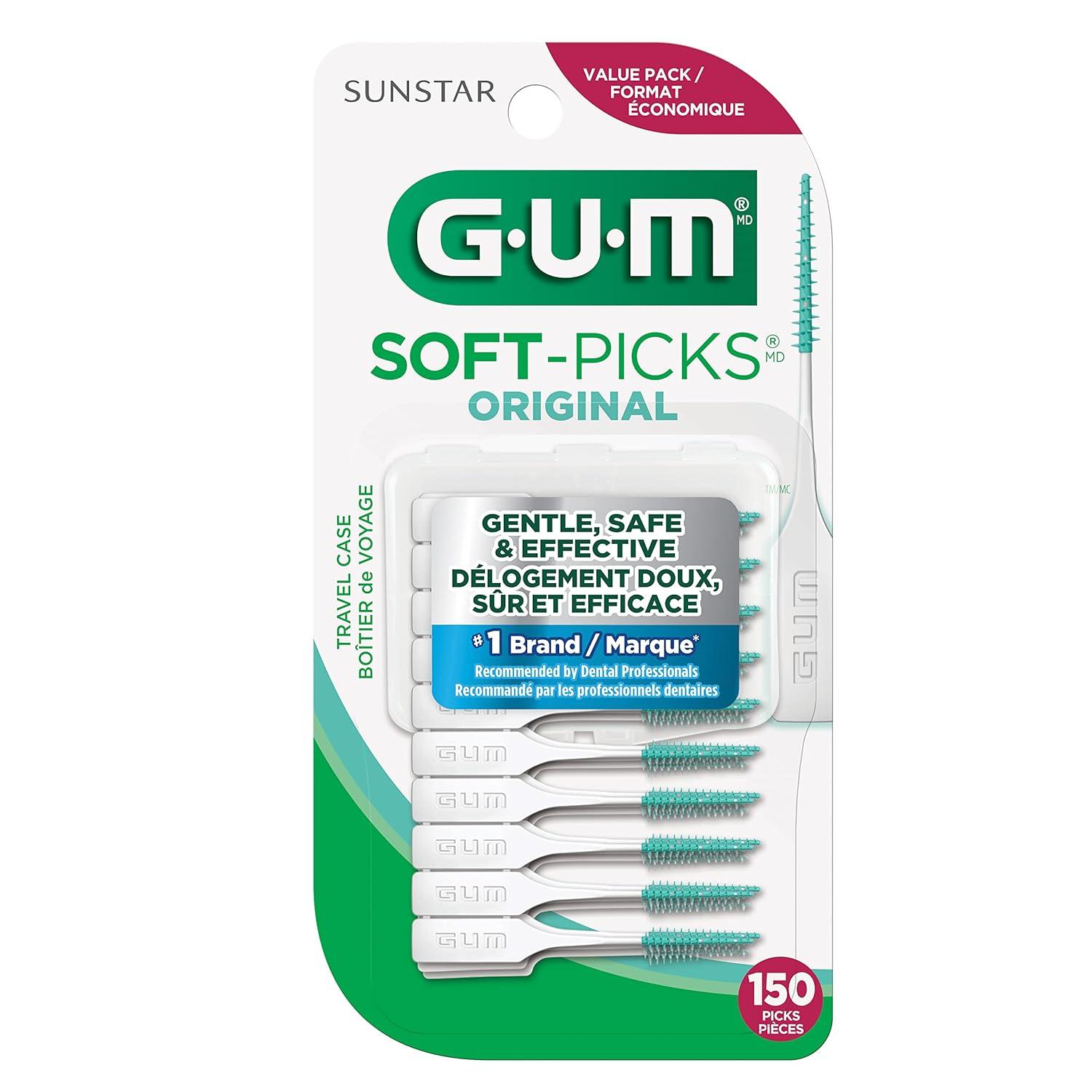 imageGUM SoftPicks Original Easy to Use Dental Picks for Teeth Cleaning and Gum Health Disposable Interdental Brushes with Convenient Carry Case Dentist Recommended Dental Picks 150ct 6pk