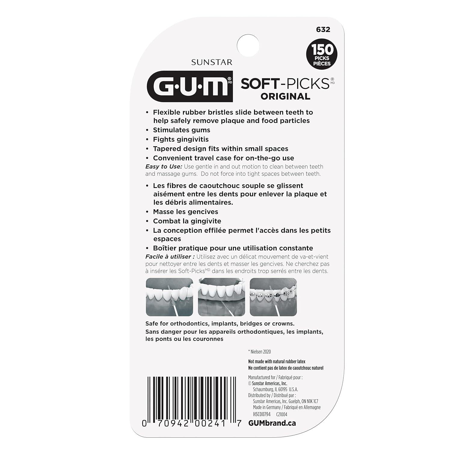 imageGUM SoftPicks Original Easy to Use Dental Picks for Teeth Cleaning and Gum Health Disposable Interdental Brushes with Convenient Carry Case Dentist Recommended Dental Picks 150ct 6pk