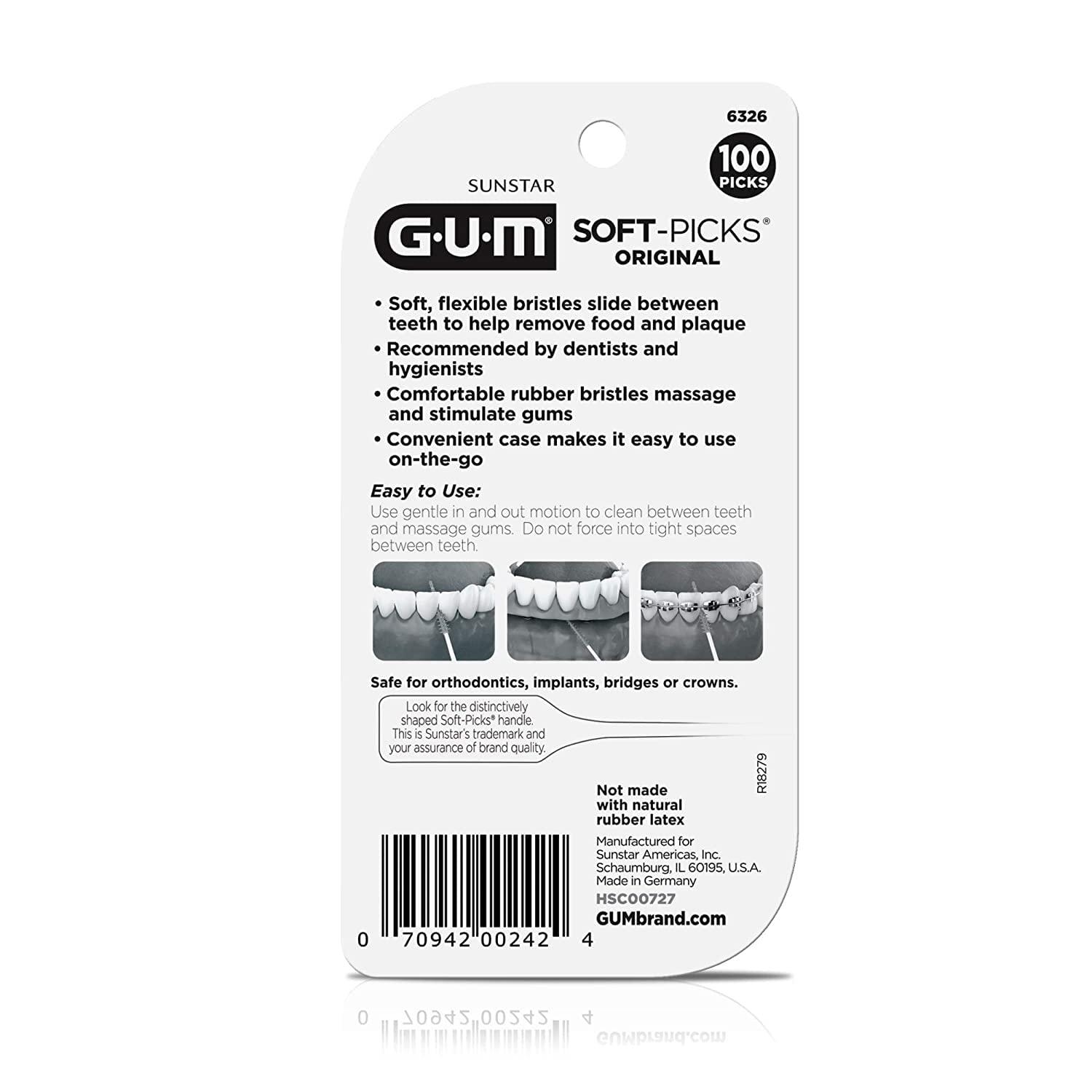 imageGUM SoftPicks OriginalEasy to Use Dental Picks for Teeth Cleaning and Gum Health Disposable Interdental Brushes with Convenient Carry Case Dentist Recommended Dental Picks 100ct 6pk