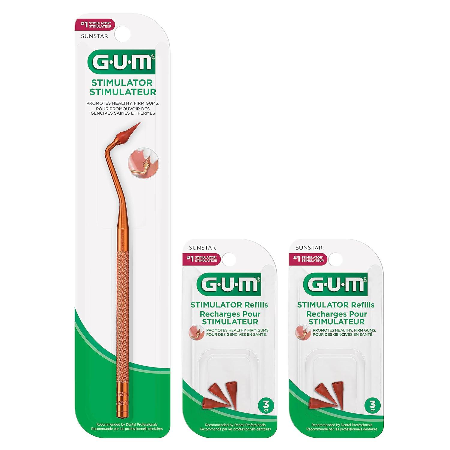 imageGUM Stimulator Permanent Handle Long Handled Massager Remove Plaque amp Promote Health Handle 2 Refill PacksPermanent Handle 2 Refills