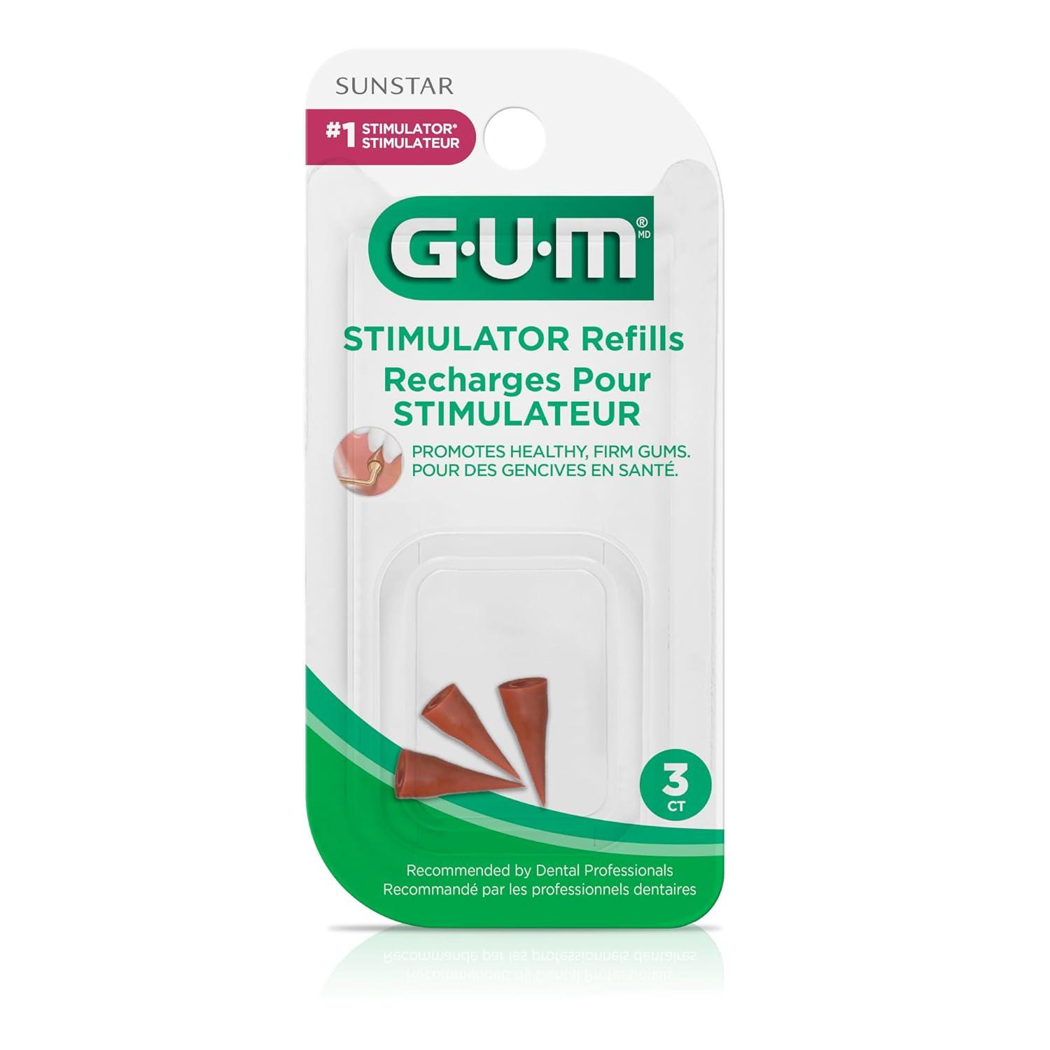 imageGUM Stimulator Permanent Handle Long Handled Massager Remove Plaque amp Promote Health Handle 2 Refill PacksRefills