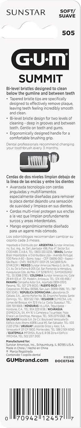 imageGUM Summit Soft Toothbrush Ultra Fine Tapered Bristles for More Effective Plaque Removal Extra Soft Toothbrushes for Adults 12 Count1 Count Pack of 12