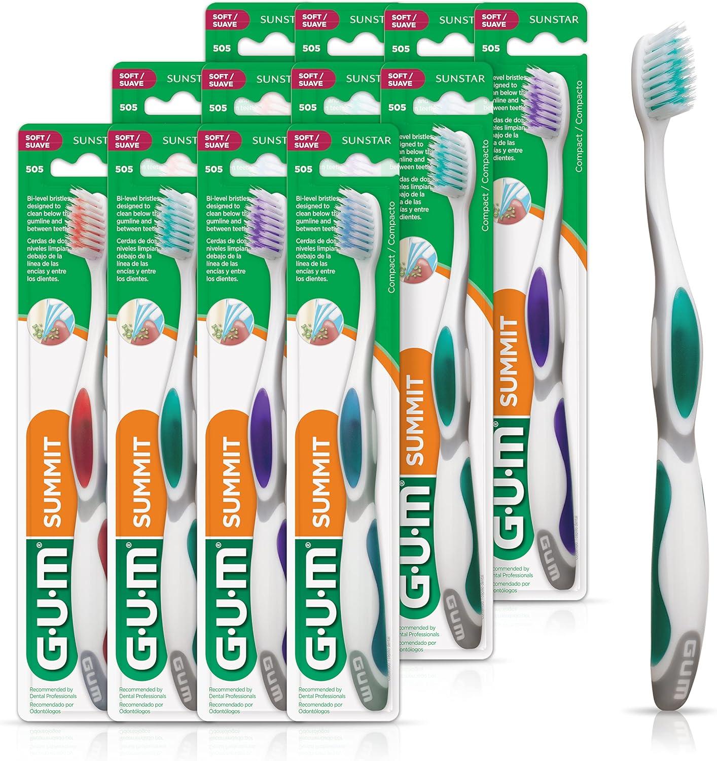 imageGUM Summit Soft Toothbrush Ultra Fine Tapered Bristles for More Effective Plaque Removal Extra Soft Toothbrushes for Adults 12 Count1 Count Pack of 12