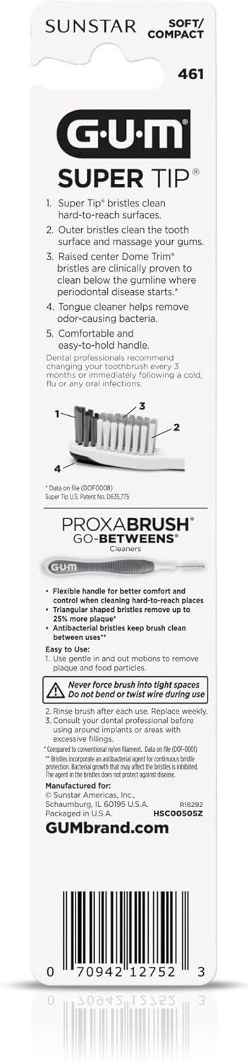imageGUM Super Tip Toothbrush Soft Bristle Toothbrush for Adults with Tongue Cleaner Compact Head 1ct Pack of 121 Count Pack of 12