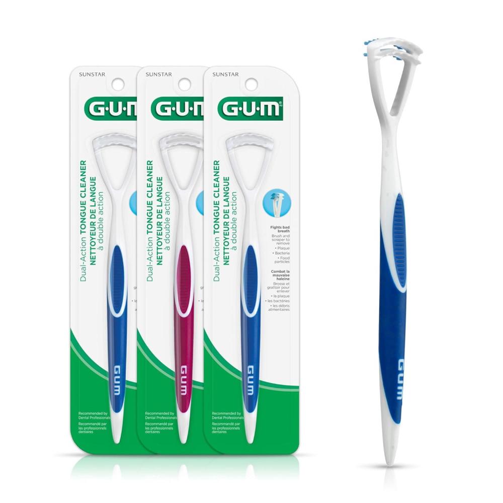 imageGUM 760RB Dual Action Tongue Cleaner Brush and Scraper Colors May Vary1 Count Pack of 3